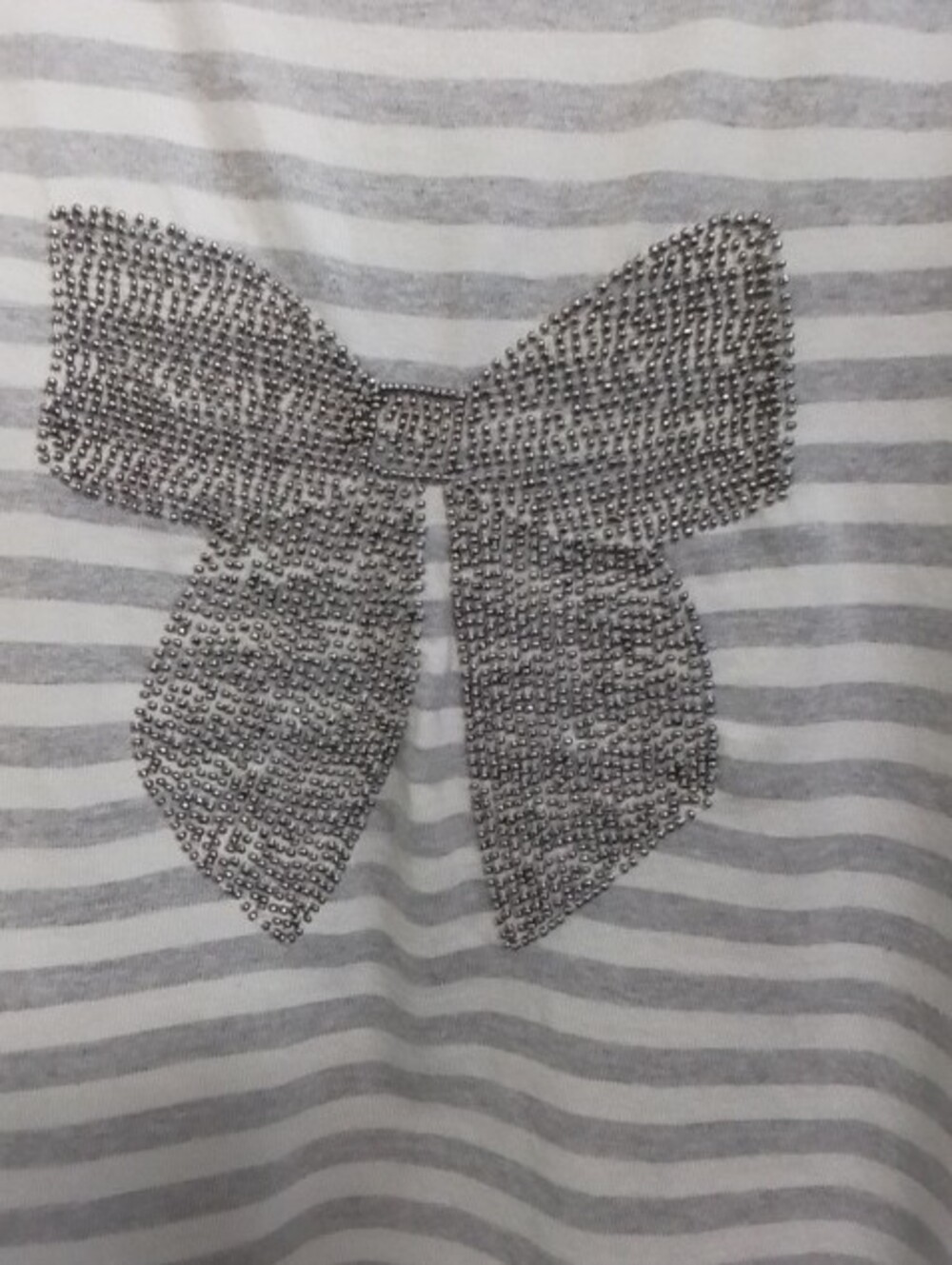 Talbots Gray and White Striped Long-Sleeve Tee with Silver Sequin Bow - Picture 2 of 4